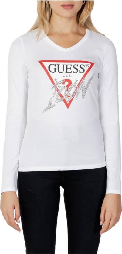 Guess Wit Print Lange Mouw T-shirt White Dames