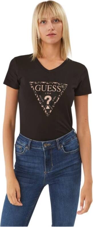 Guess Zwarte T-shirts en Polos met Leo Driehoek Black Dames