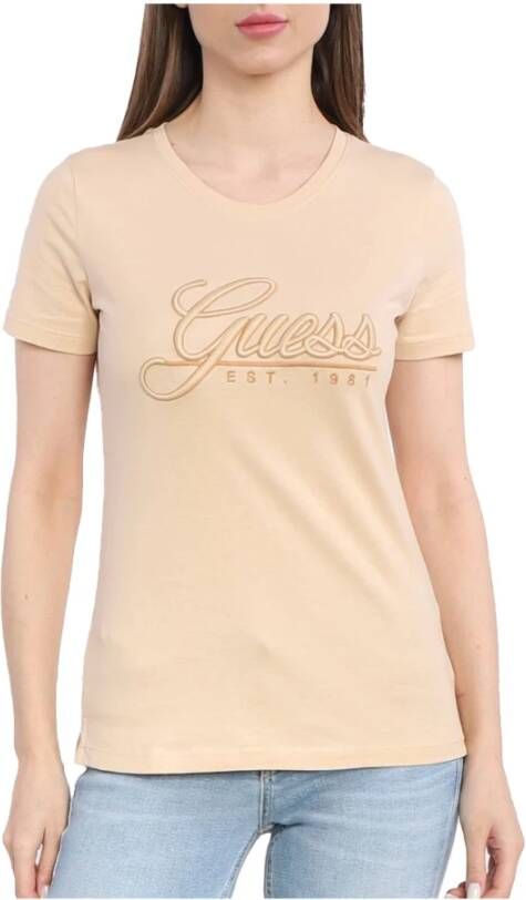 Guess Katoenen Logo 3D T-Shirt Oranje Dames