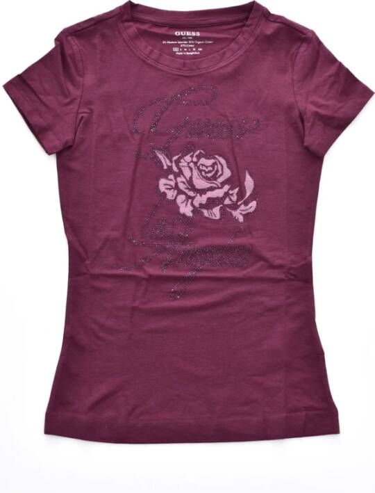 Guess Katoenen T-shirt met Strass Logo Violet Purple Dames