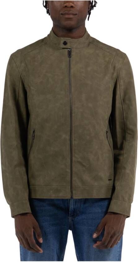 Guess Stijlvolle Biker-geïnspireerde Leren Jas Groen Heren - Foto 3