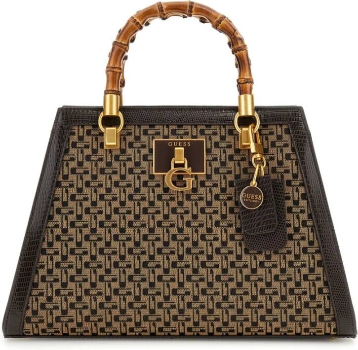 Guess Bruine Katoenen Handtas met Verstelbare Band en Meerdere Compartimenten Brown Dames