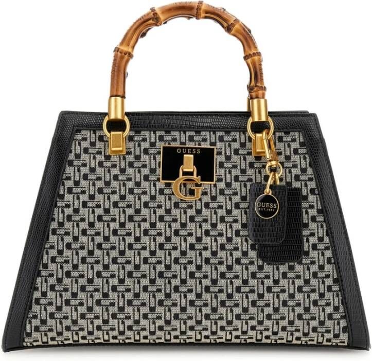 Guess Zwarte Katoenen Handtas met Verstelbare Schouderriem en Meerdere Compartimenten Black Dames