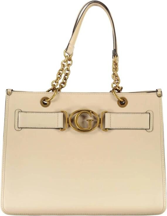 Guess Beige Polyurethaan Handtas met Schouderhengsels en Binnenste Zakken Beige Dames