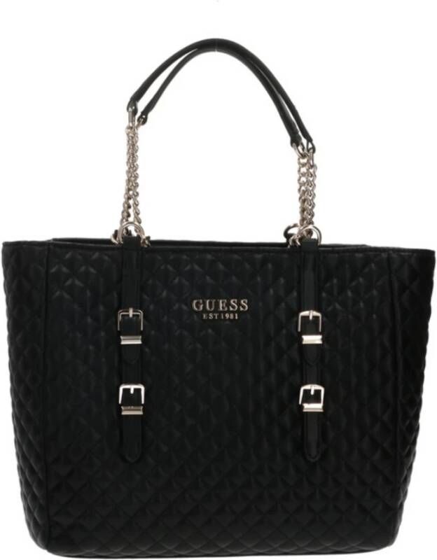 Guess Zwarte Polyurethaan Handtas met Ketting Schouderhandvatten Black Dames