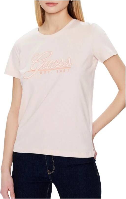 Guess Rozentoon 3D Logo Katoenen T-Shirt Roze Dames