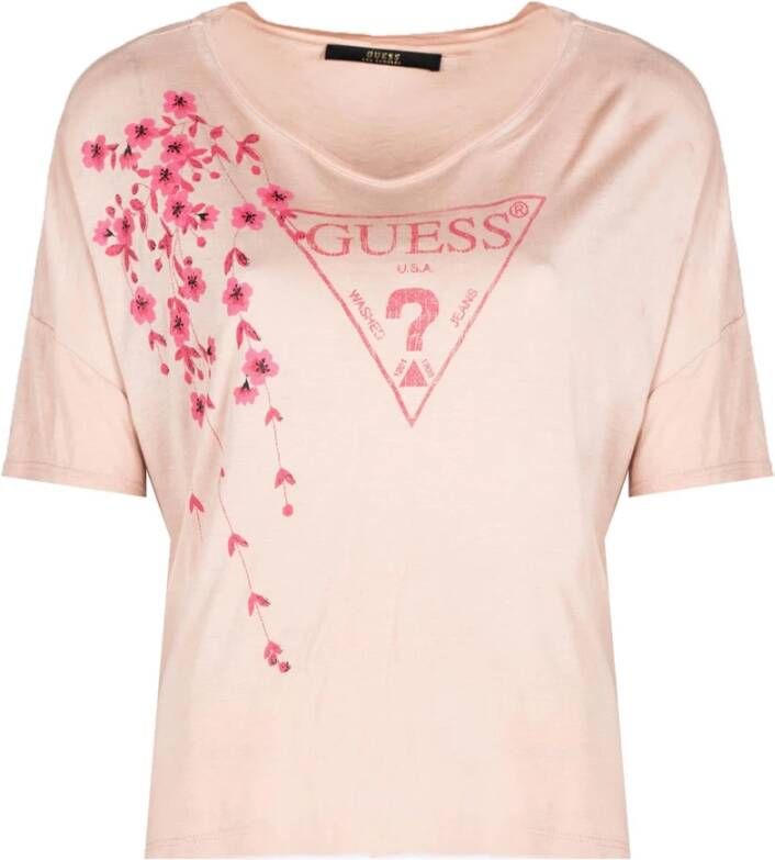 Guess Ruimvallend Oversized T-shirt met Logo Print Bruin Dames