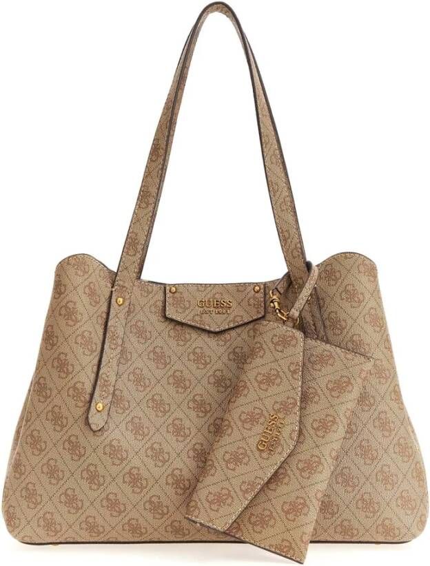 Guess Beige Print Handtas Herfst Winter Vrouwen Beige Dames