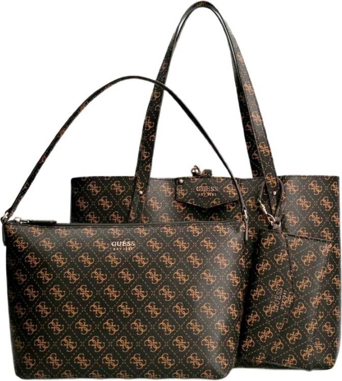 Guess Metallic Fastening Shopping Bag met Interne Zakken voor Vrouwen Brown Dames