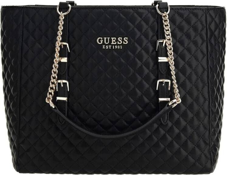 Guess Zwarte Polyurethaan Handtas met Ketting Schouderhandvatten Black Dames