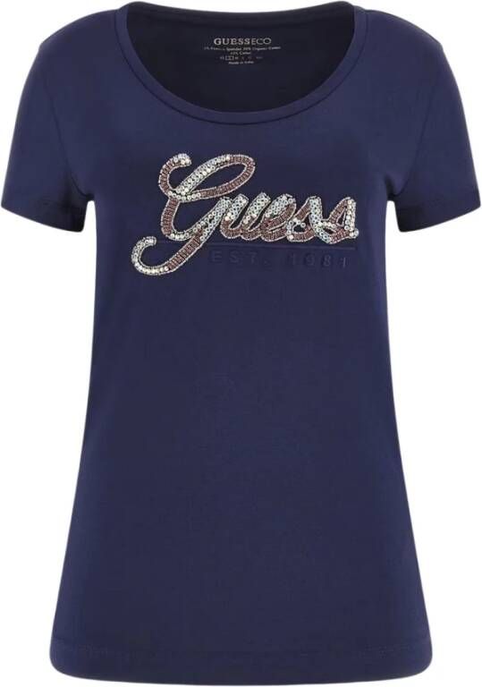 Guess Script T-Shirt voor Vrouwen Blauw Dames