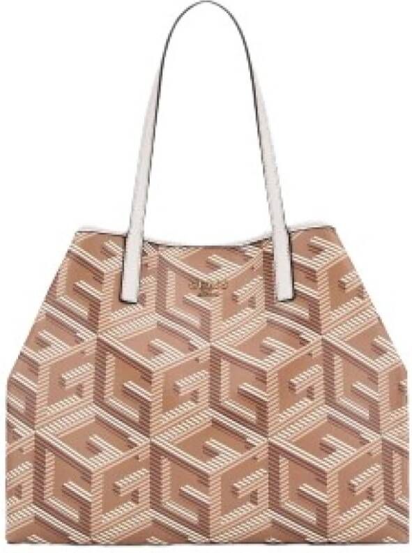 Guess Vikky Schoudertas met Maxi Logo Print Beige Dames