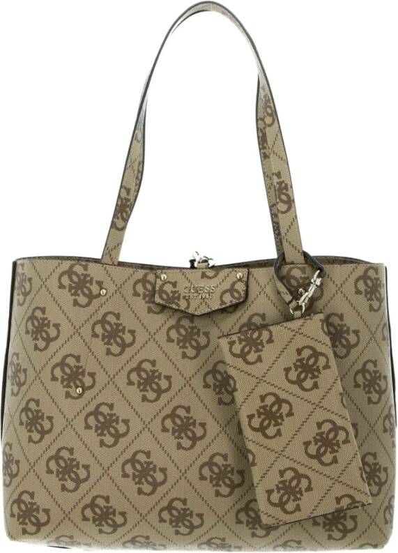 Guess Imitatieleren Handtas met Metalen Logo Brown Dames