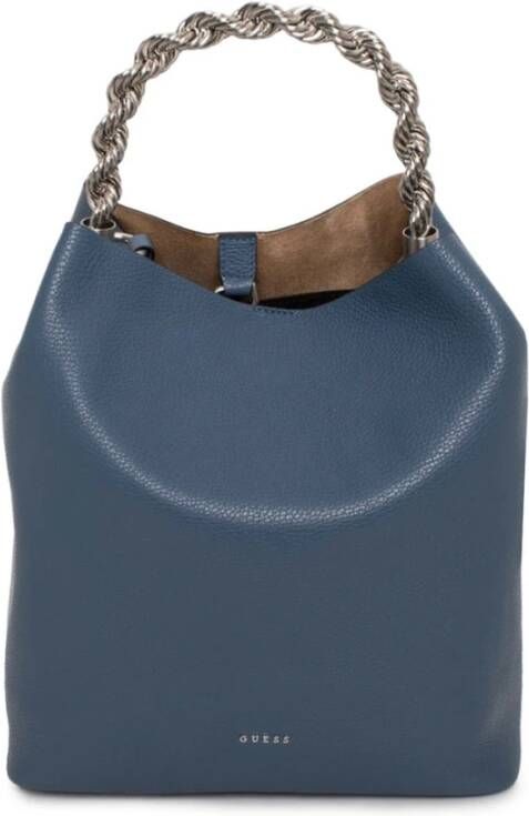 Guess Echt lederen schoudertas met afneembare riem Blauw Dames