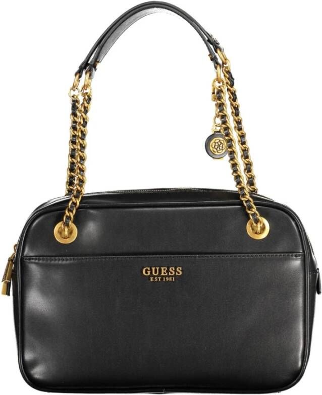 Guess Zwarte Polyurethaan Handtas met Ketting Schouderhandvatten Black Dames