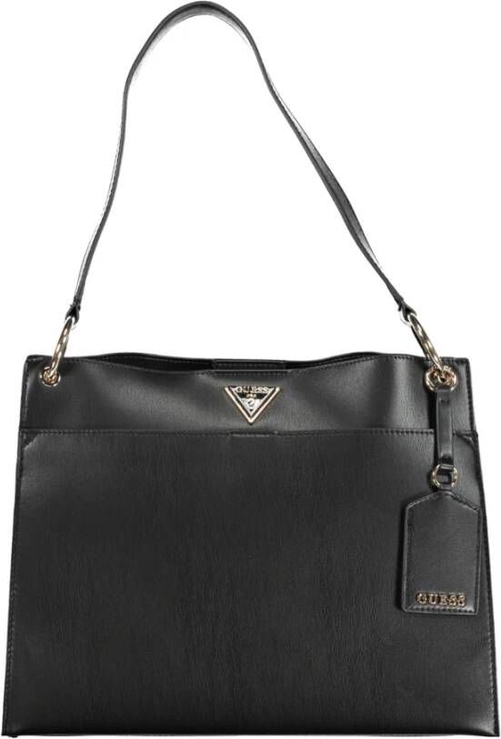 Guess Zwarte Polyurethaan Handtas met Schouderhengsel en Zakken Black Dames