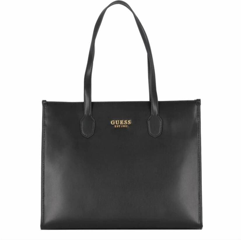 Guess Zwarte Polyurethaan Handtas met Schouderhengsels en Meerdere Compartimenten Black Dames