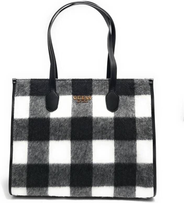Guess Silvana Vriendin Tote in Zwart Schaakbord Vilt Meerkleurig Dames