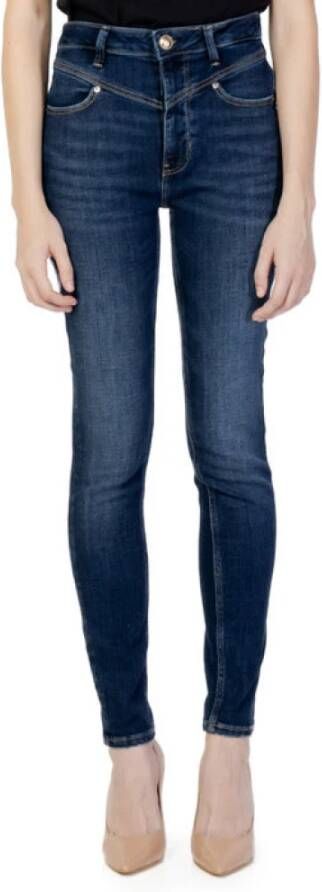 Guess Blauwe effen jeans met ritssluiting en knoopsluiting Blue Dames