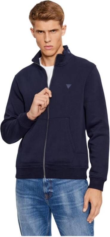 Guess Slim Fit Sweatshirt met Ritssluiting en Bedrukt Logo Blauw Heren