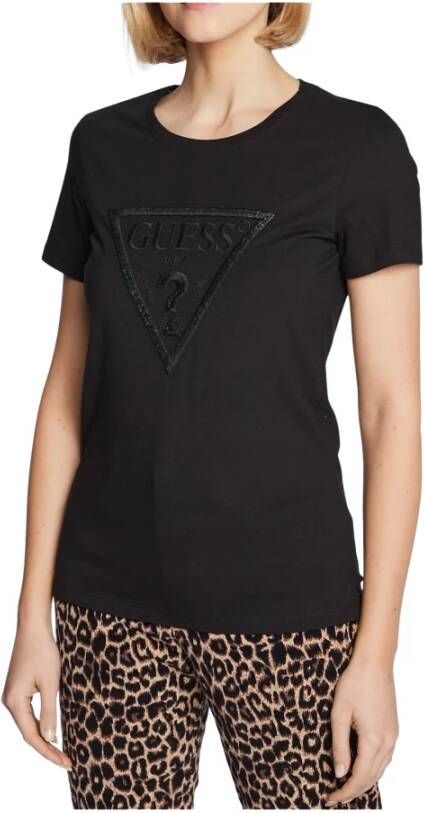 Guess Slim Logo Triangle Fantaisie T-Shirt Stijlvol en Comfortabel voor Vrouwen Zwart Dames