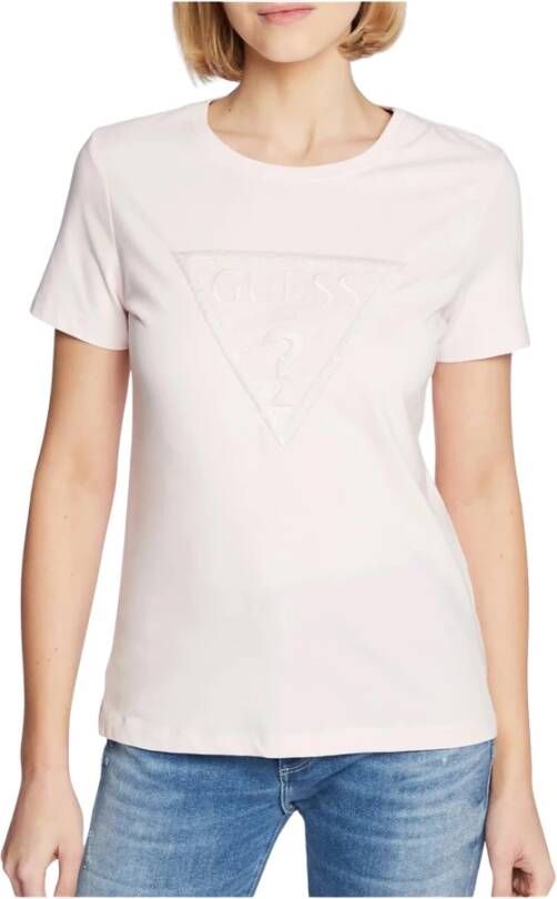 Guess Slim Logo Triangle Fantaisie T-Shirt Vrouwelijk en Stijlvol White Dames