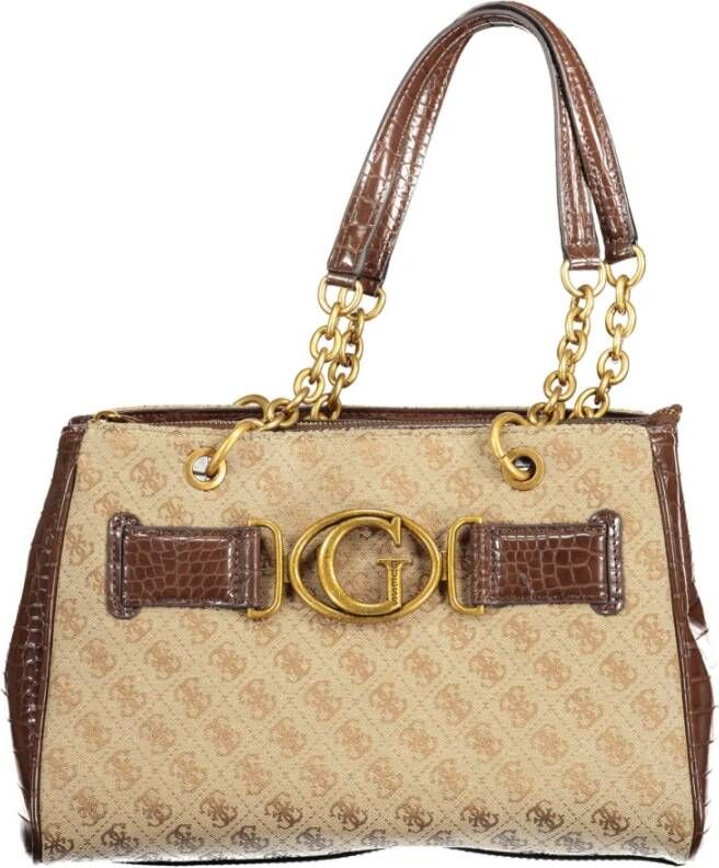 Guess Bruine Polyester Handtas met Kettinghengsels en Meerdere Compartimenten Brown Dames