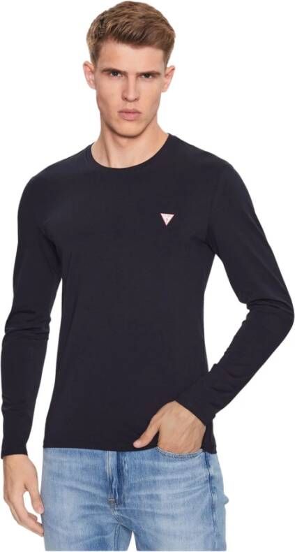 Guess Stretch Basic T-Shirt met Lange Mouwen Blauw Blue Heren