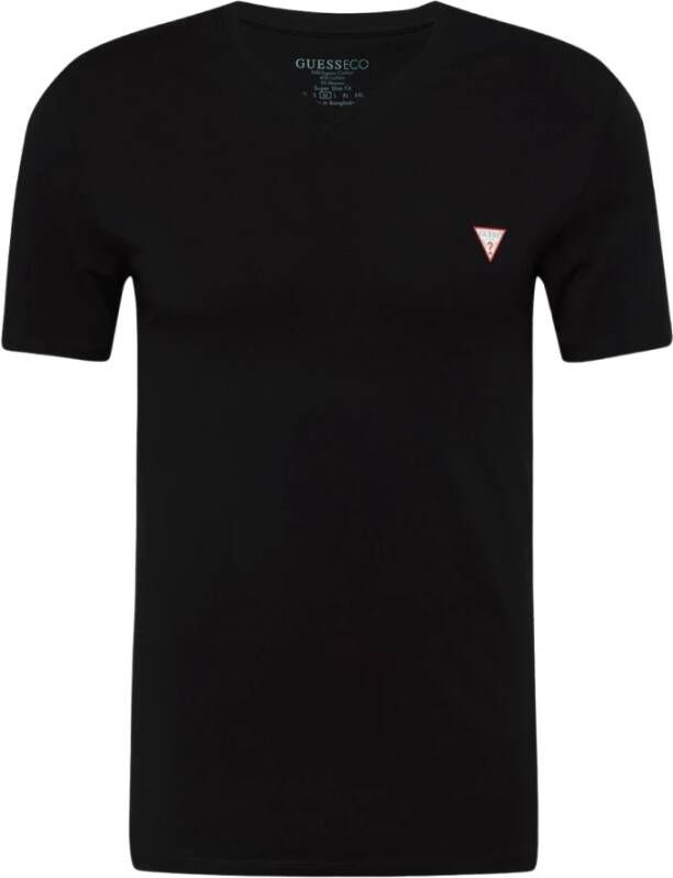Guess Stretch Eco-Vriendelijk T-Shirt Zwart Slim Fit V-Hals Black Heren