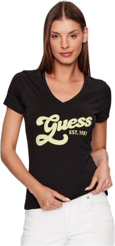Guess Stretch Logo Signature T-Shirt Black Dames