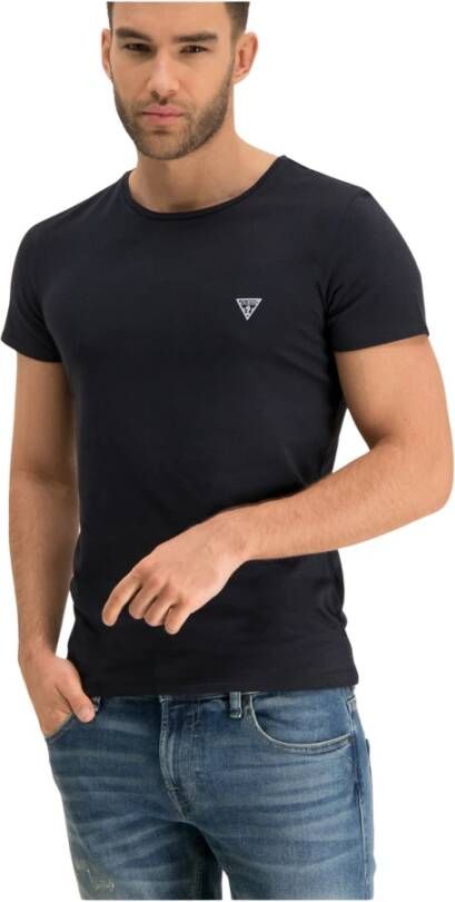 Guess Zwart Stretch T-Shirt met Bedrukt Logo Black Heren