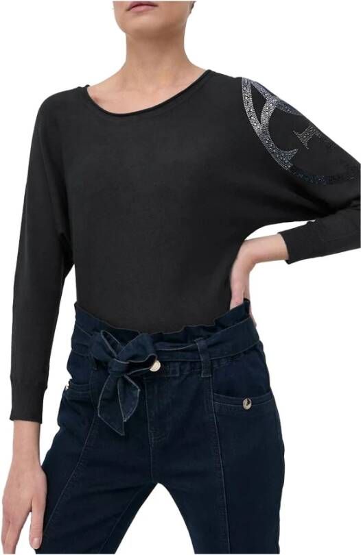 Guess Sweater met Logo en Strass op Schouder Jeans Zwart Dames
