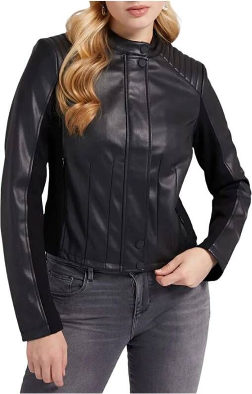 Guess Synthetic Leather Jacket Zwart Dames
