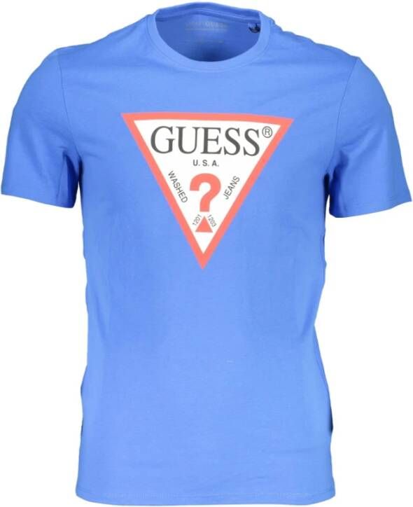 Guess Blauw katoenen T-shirt met logoprint Blue Heren
