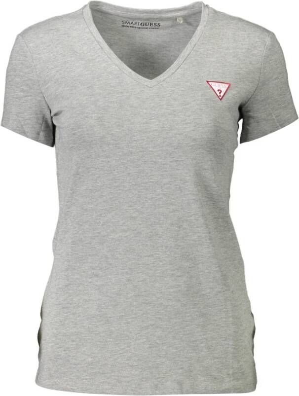 Guess Grijze Katoenen Bedrukt Logo V-Hals T-Shirt Gray Dames