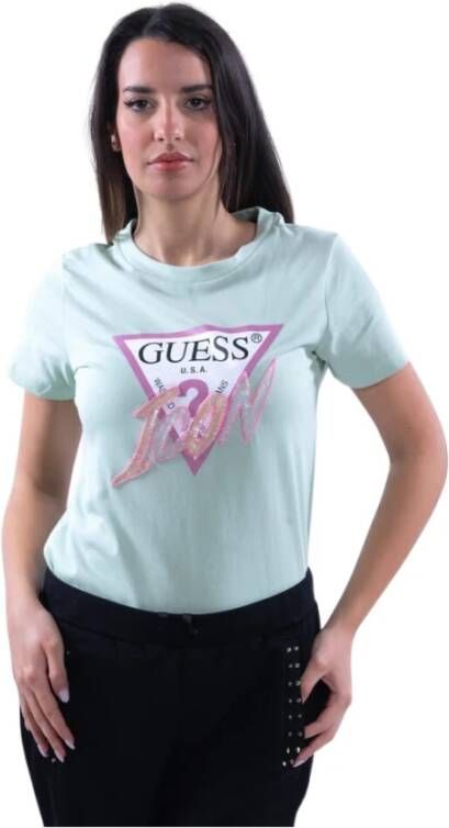 Guess T-shirt met logo en steentjes W3Ri12 I3Z14 Groen Dames