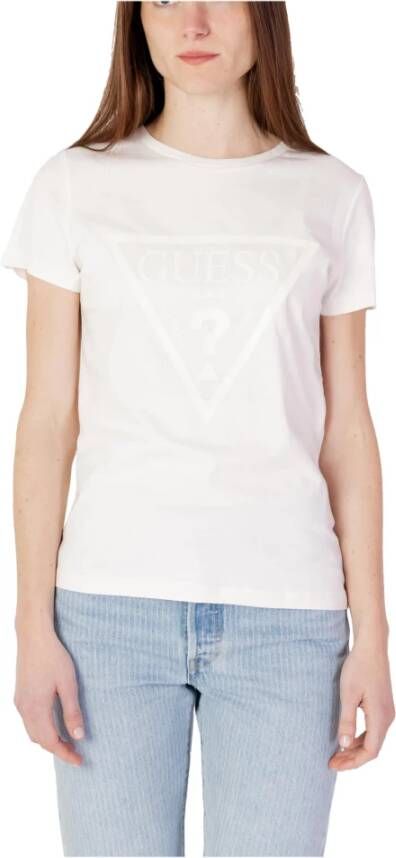 Guess Adele Katoenen T-shirt met Driehoekig Logo White Dames