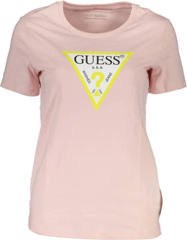 Guess Roze Logo T-shirt met Ronde Hals Pink Dames