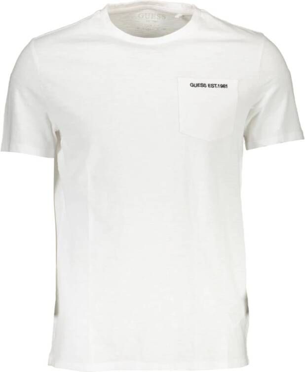 Guess Biologisch Katoenen T-Shirt met Korte Mouwen en Zakje Wit Heren