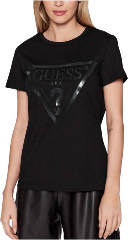 Guess Iconisch Bedrukt Logo T-Shirt Zwart Black Dames