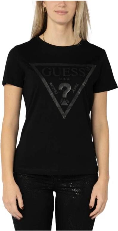 Guess Iconisch Bedrukt Logo T-Shirt Zwart Black Dames