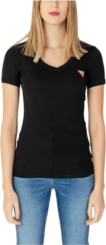 Guess Mini Triangle V-Hals T-Shirt voor Dames Zwart Dames