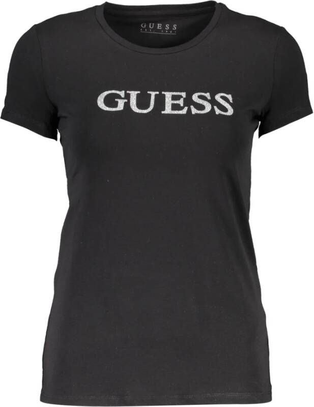 Guess Zwarte T-shirt voor dames met korte mouwen en logo print Zwart Dames