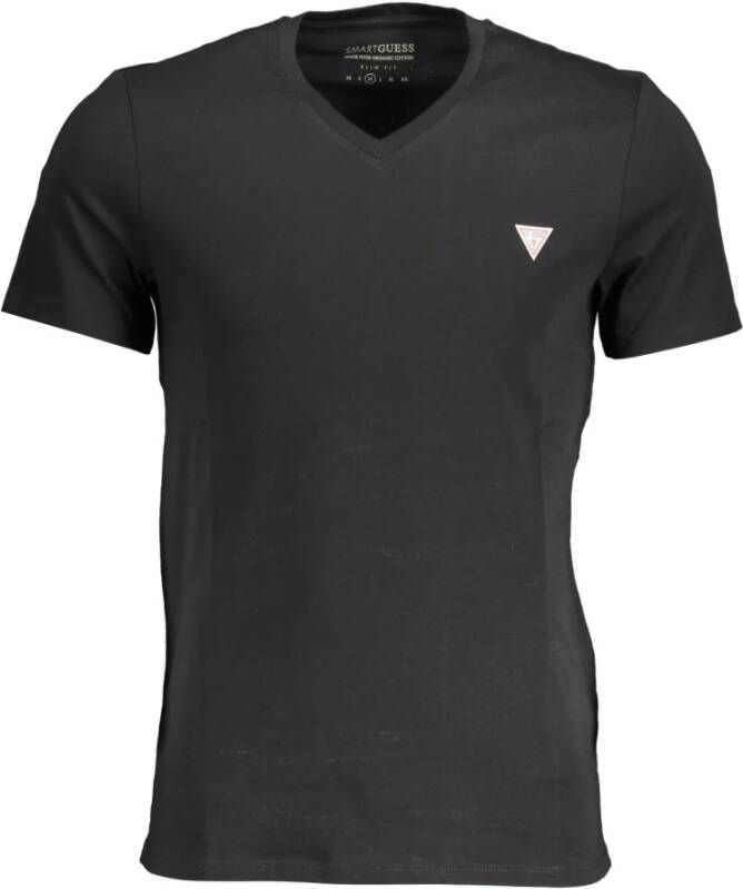 Guess Slim Logo V-Hals T-Shirt in Zwart Black