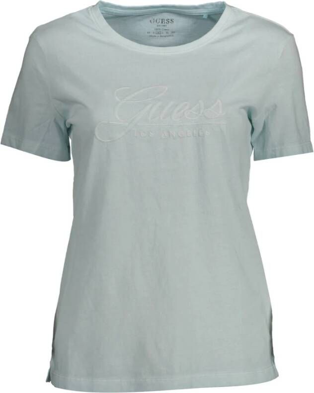 Guess Lichtblauw Katoenen T-shirt met Borduursel Blue Dames