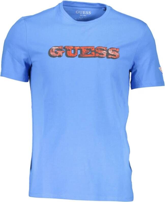 Guess Blauw Katoenen T-Shirt met Print Blue Heren