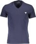 Guess Slim Fit Blauw Katoenen T-shirt met V-Hals en Logo Blue Heren - Thumbnail 1
