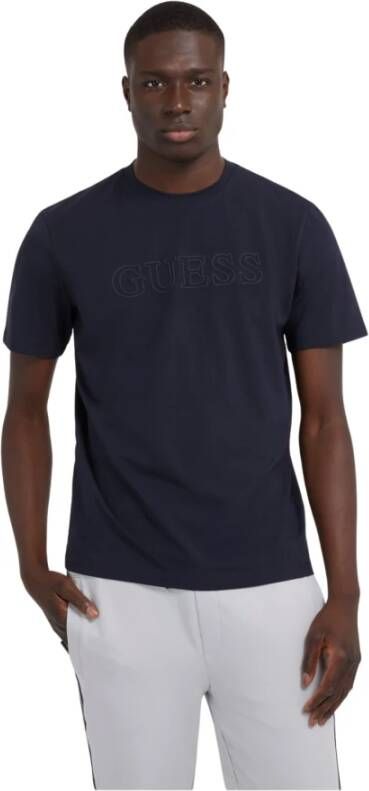 Guess 3D Logo Biologisch Katoenen T-Shirt Blauw Blue Heren