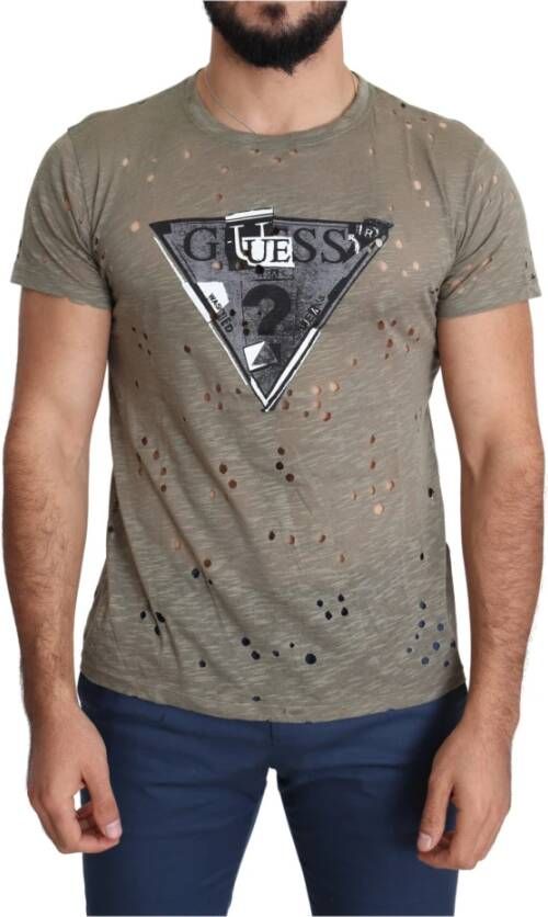 Guess Bruine Katoenen Stretch Logo Print Heren Casual T-shirt Brown Heren