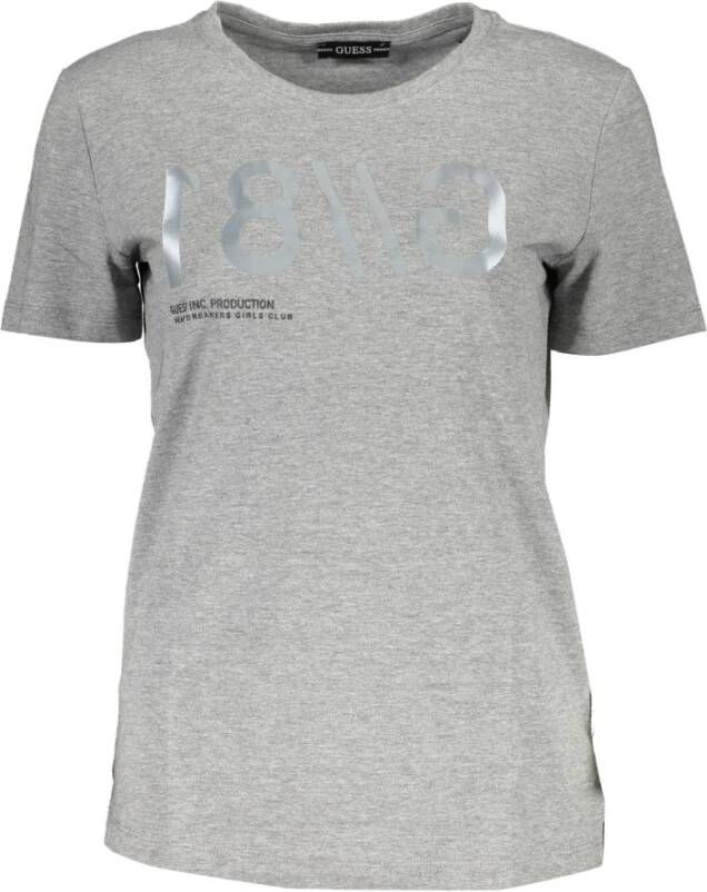 Guess Grijze Katoenen Tops & T-Shirt Korte Mouwen Wijde Halslijn Print Logo Gray Dames